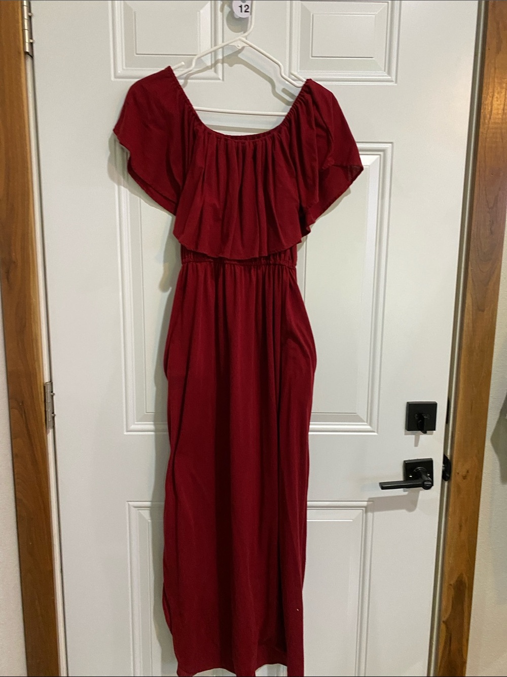 Off-Shoulder Maxi Dress — Wine Red - Picture 3 of 5